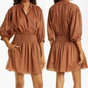 Rebecca Taylor 100% Cotton Voile Shirt‎ Dress Large pecan brown solid shirtdress